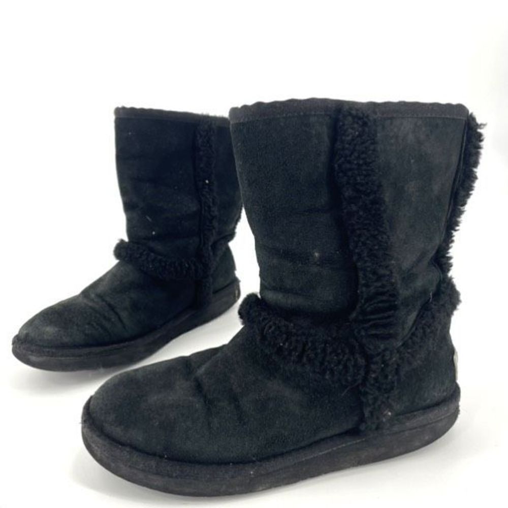 UGG Women's Water Resistant Suede Pull-On Fur Carter Winter Boots Black Size 5